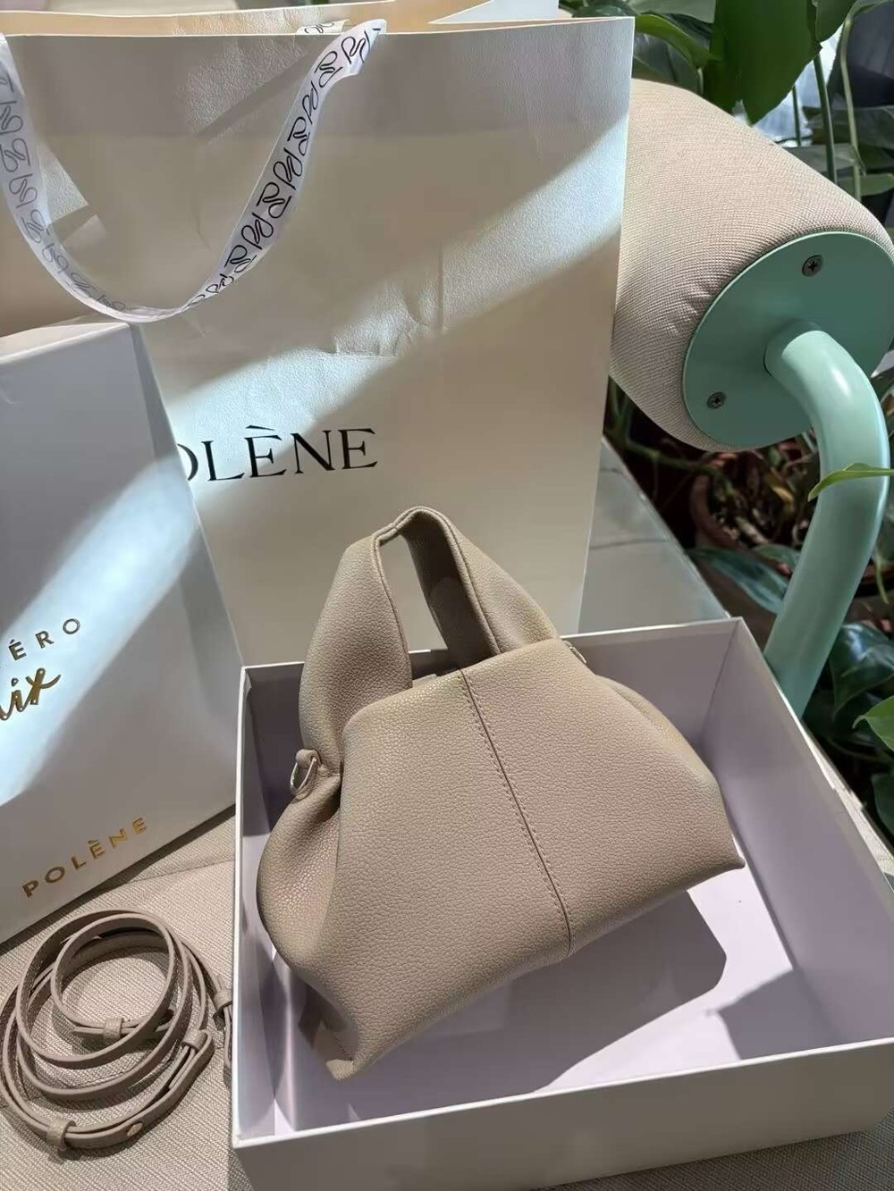 Polène Small Top-Handle Shoulder Bag in Cream